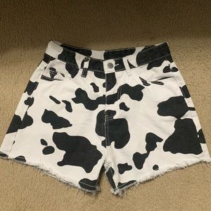 Denim cow print shorts